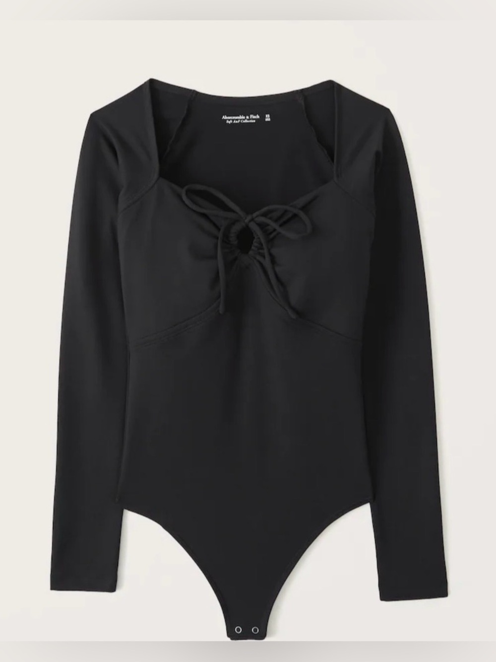Abercrombie & Fitch Black Long-Sleeve Seamless Cinched Front Bodysuit NEW - Picture 4 of 9